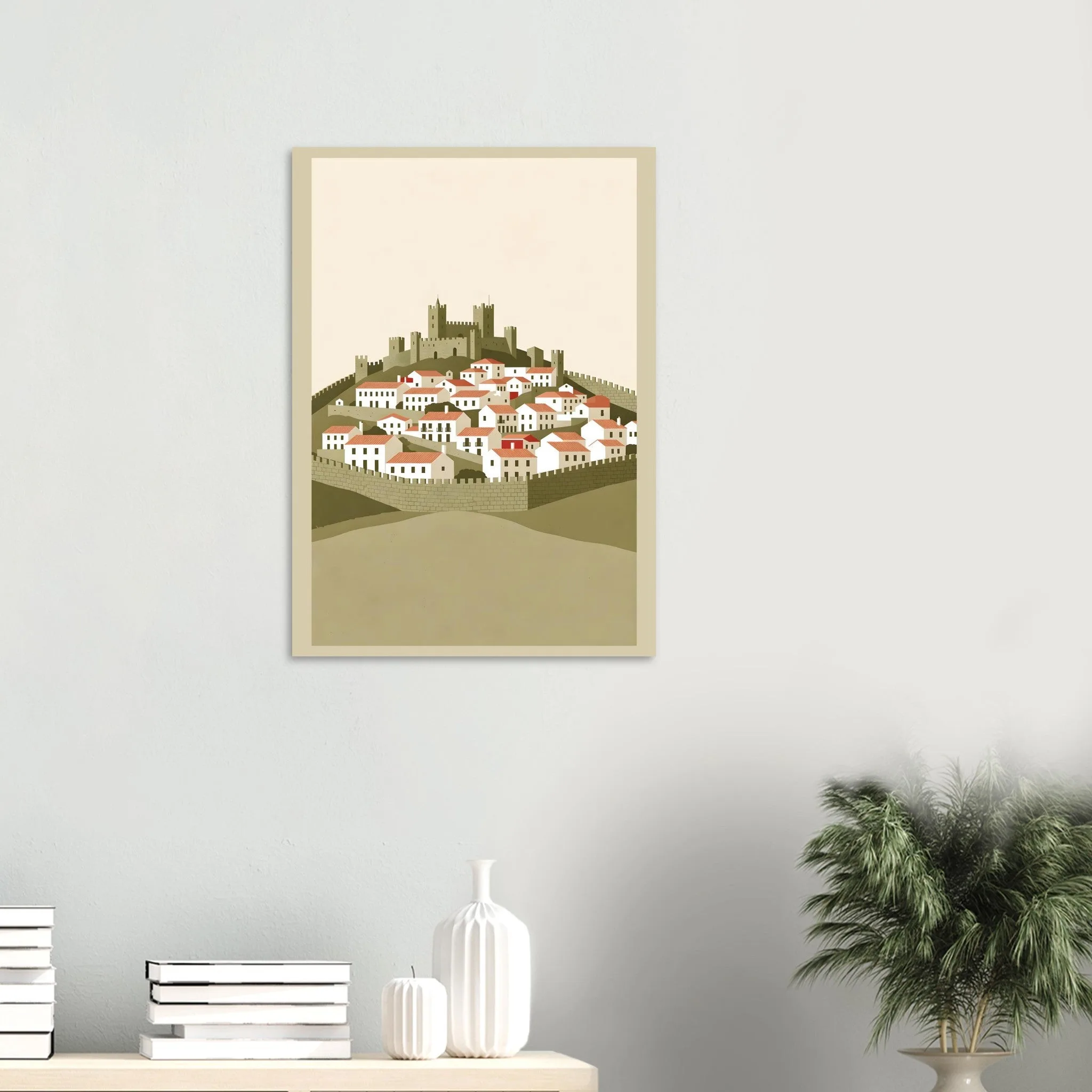 Flat vector illustration poster of Óbidos — warm minimalist design, from €19