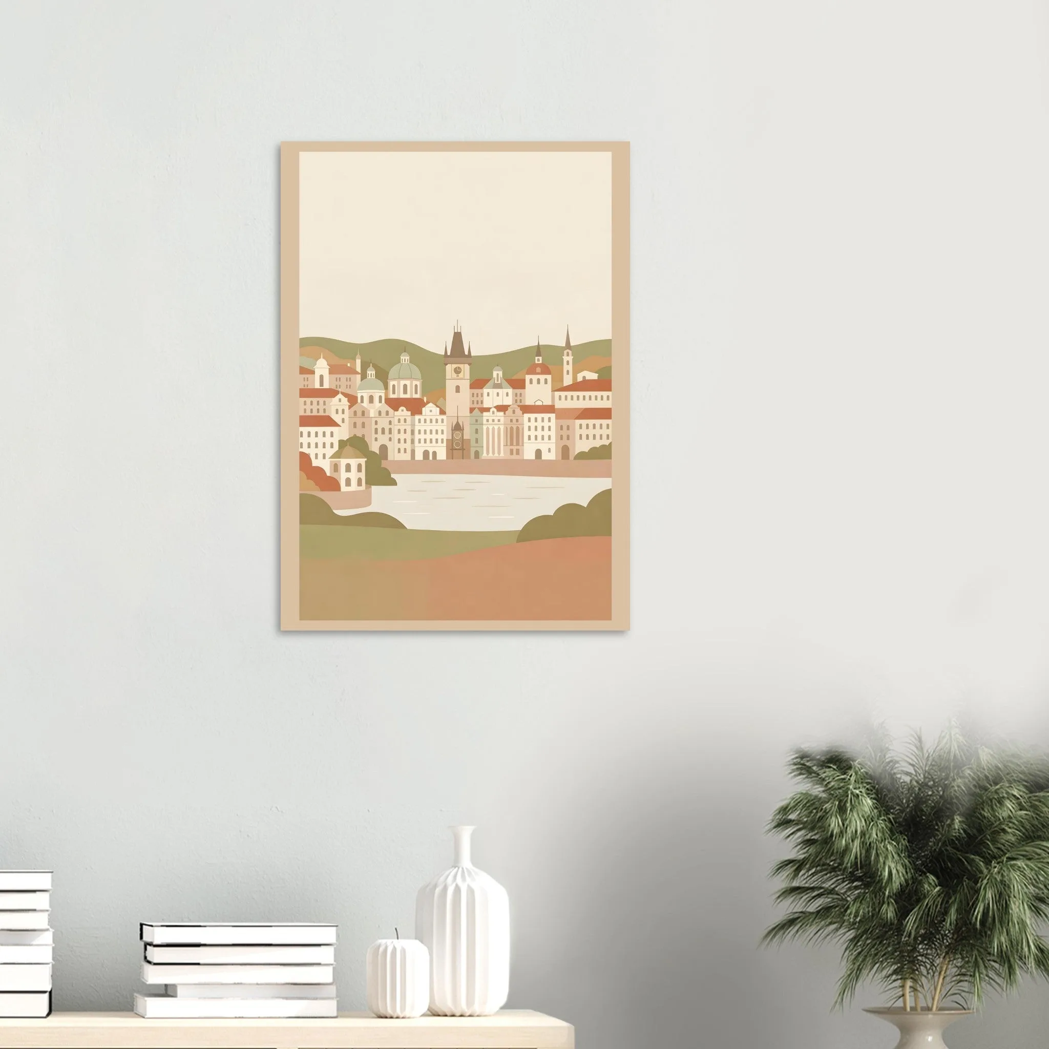 Flat vector illustration poster of Praha — warm minimalist design, from €19