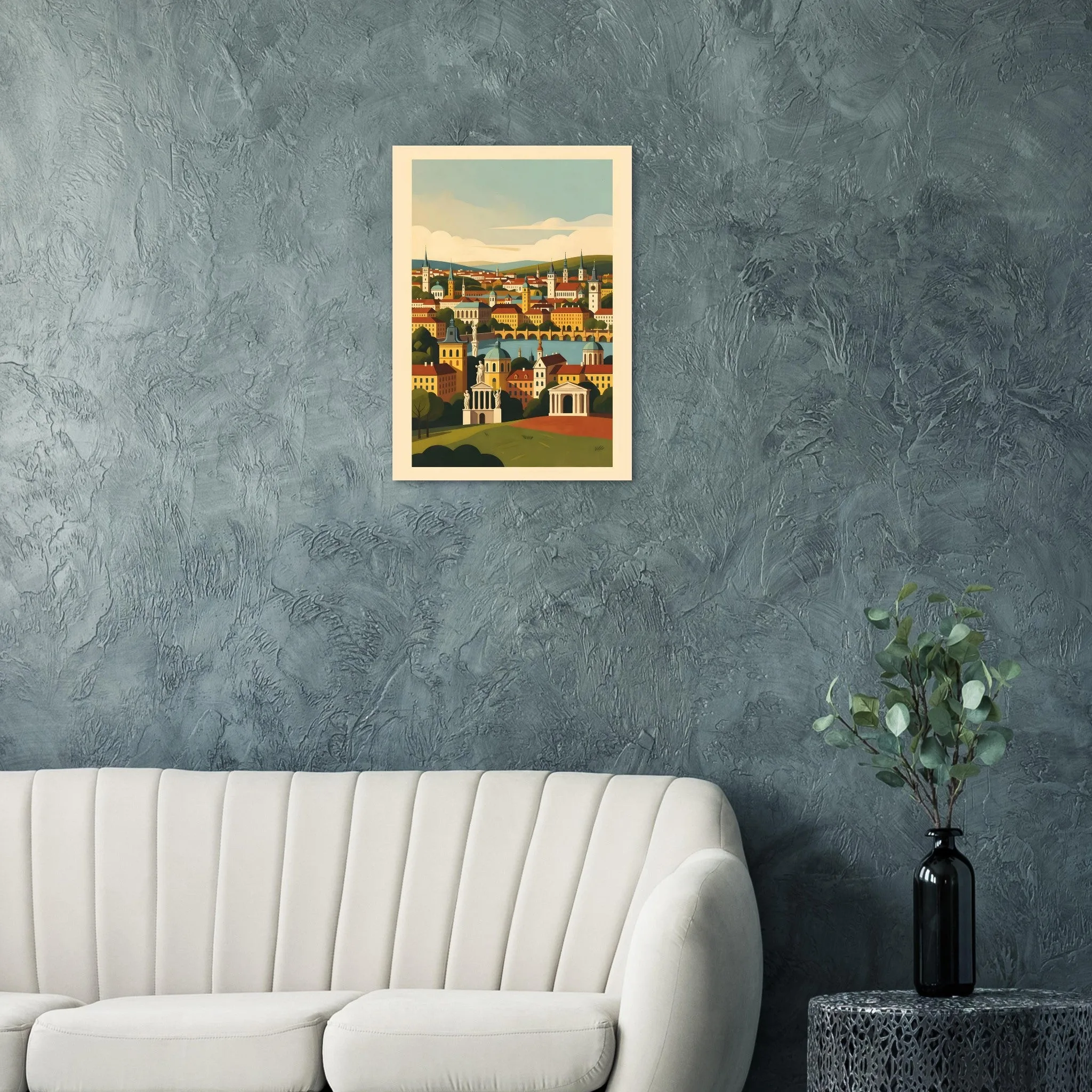 Mid-century modern poster of Praha — warm minimalist design, from €19