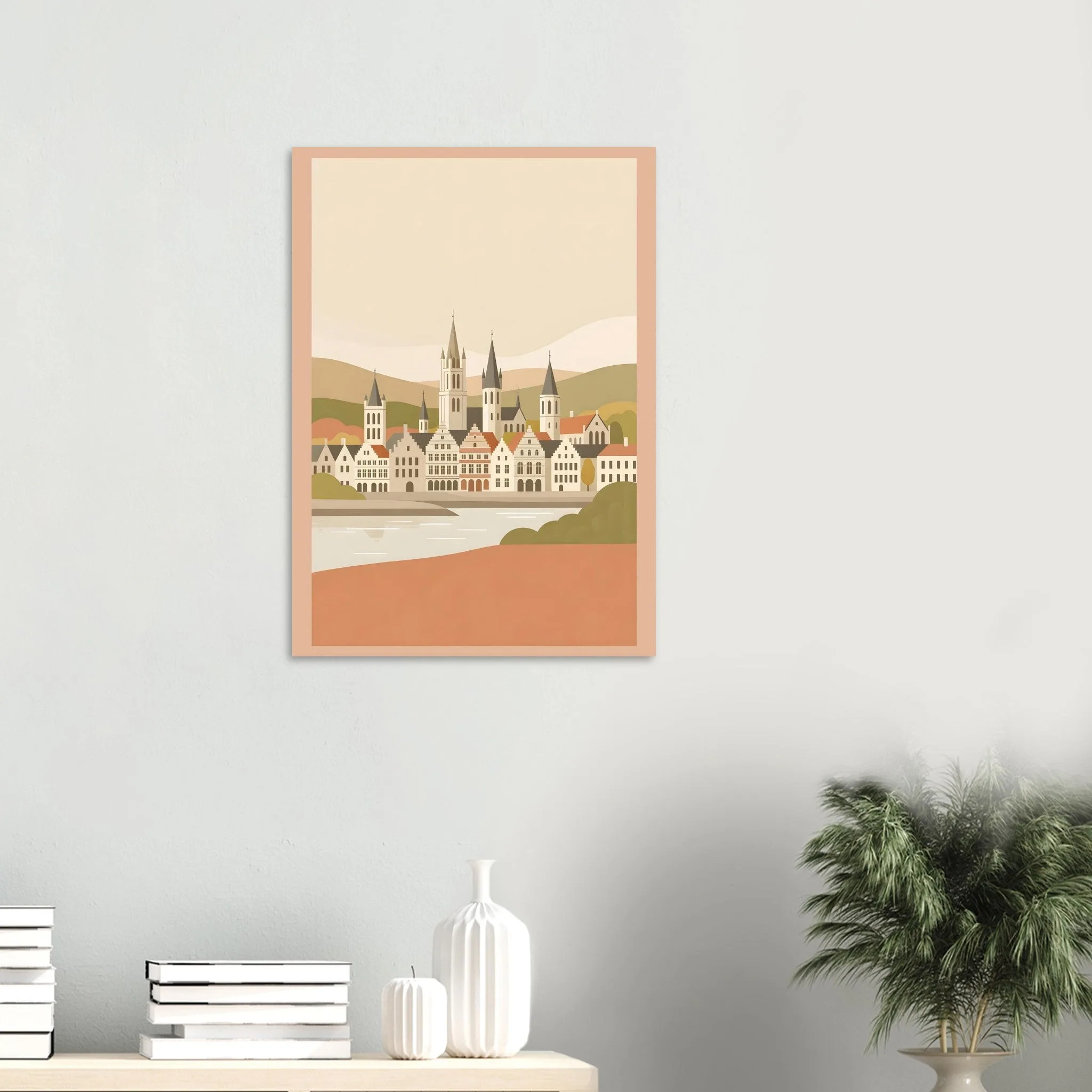 Flat vector illustration poster of Gand — warm minimalist design, from €19