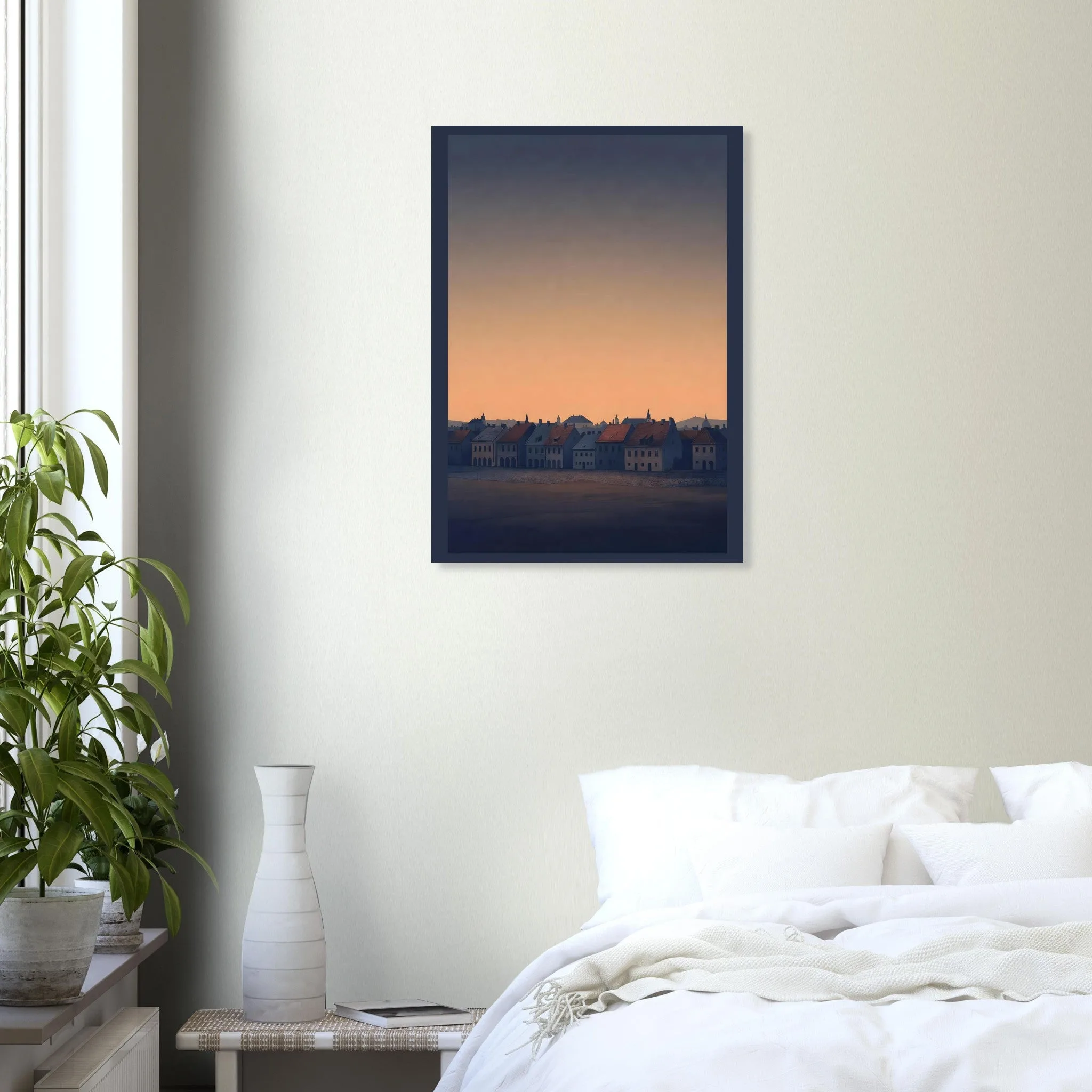 Silhouette skyline poster of Brno — warm minimalist design, from €19
