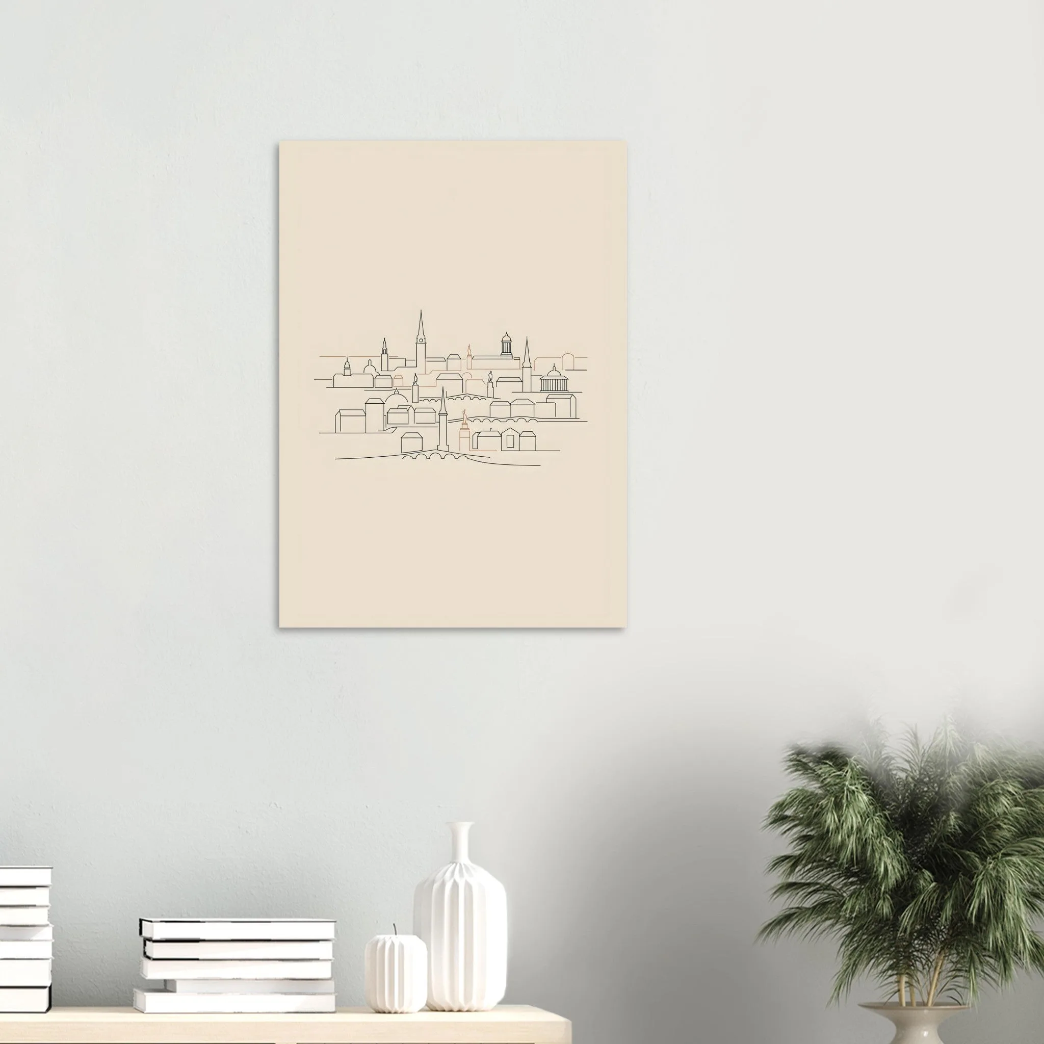 Minimalist line art poster of København — warm minimalist design, from €19