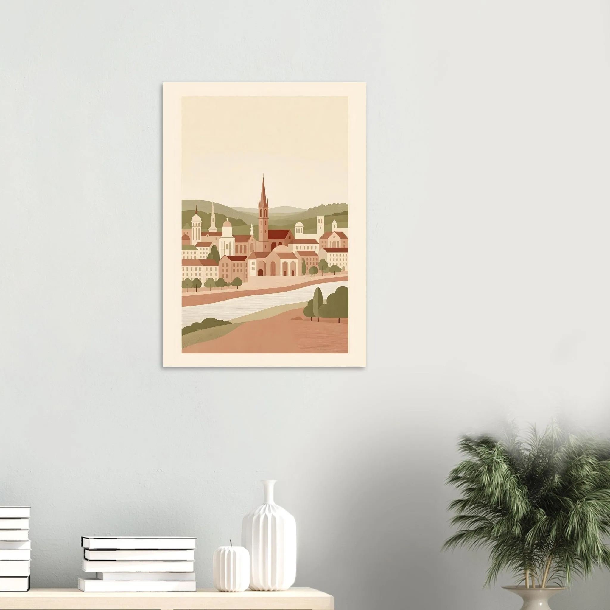 Flat vector illustration poster of Liège — warm minimalist design, from €19