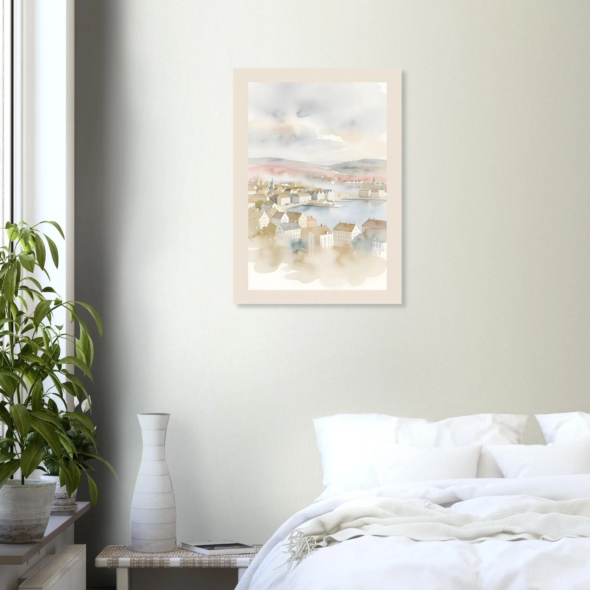 Watercolour landscape-Poster von Aarhus — warmes minimalistisches Motiv, ab 19 €