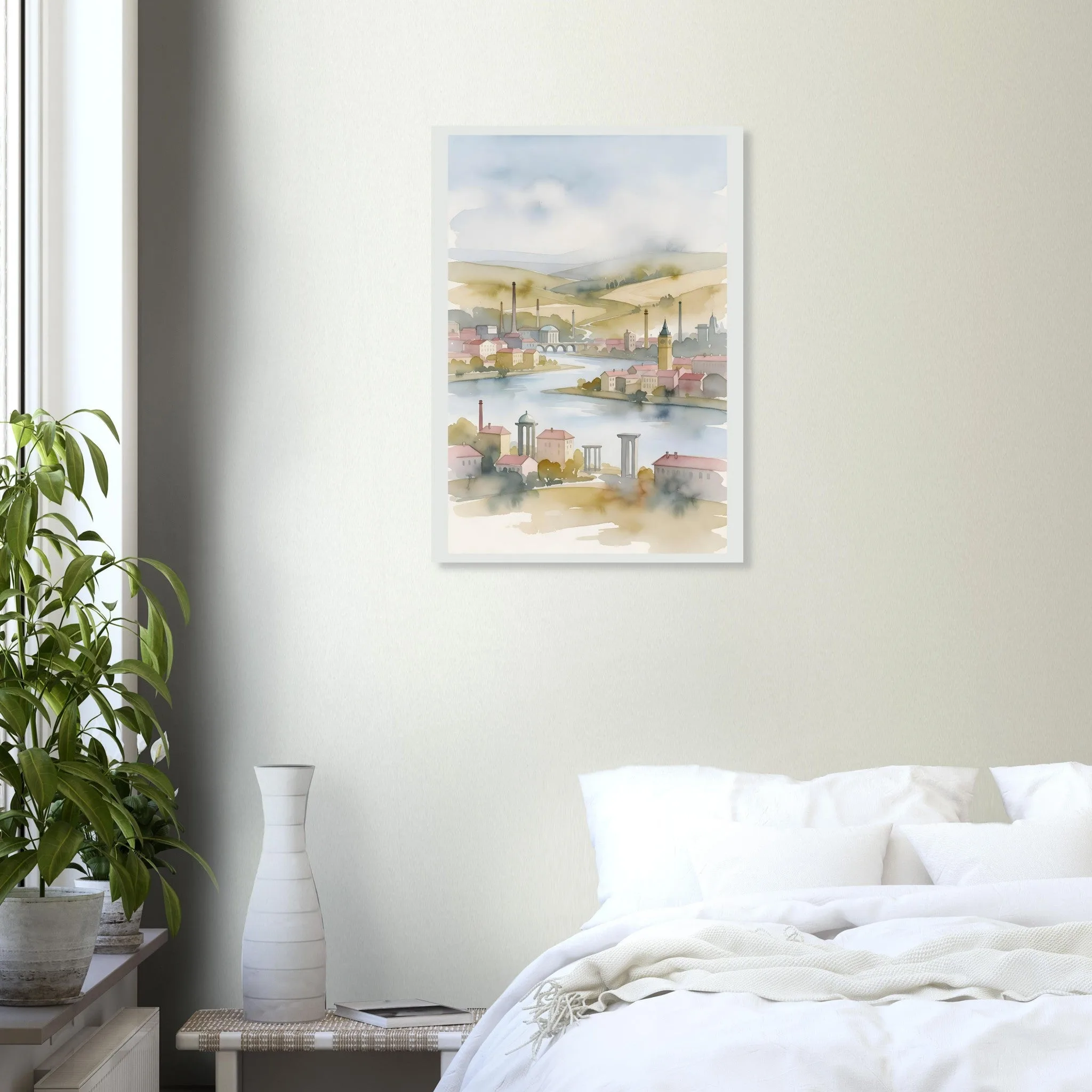 Watercolour landscape poster of Ostrava — warm minimalist design, from €19