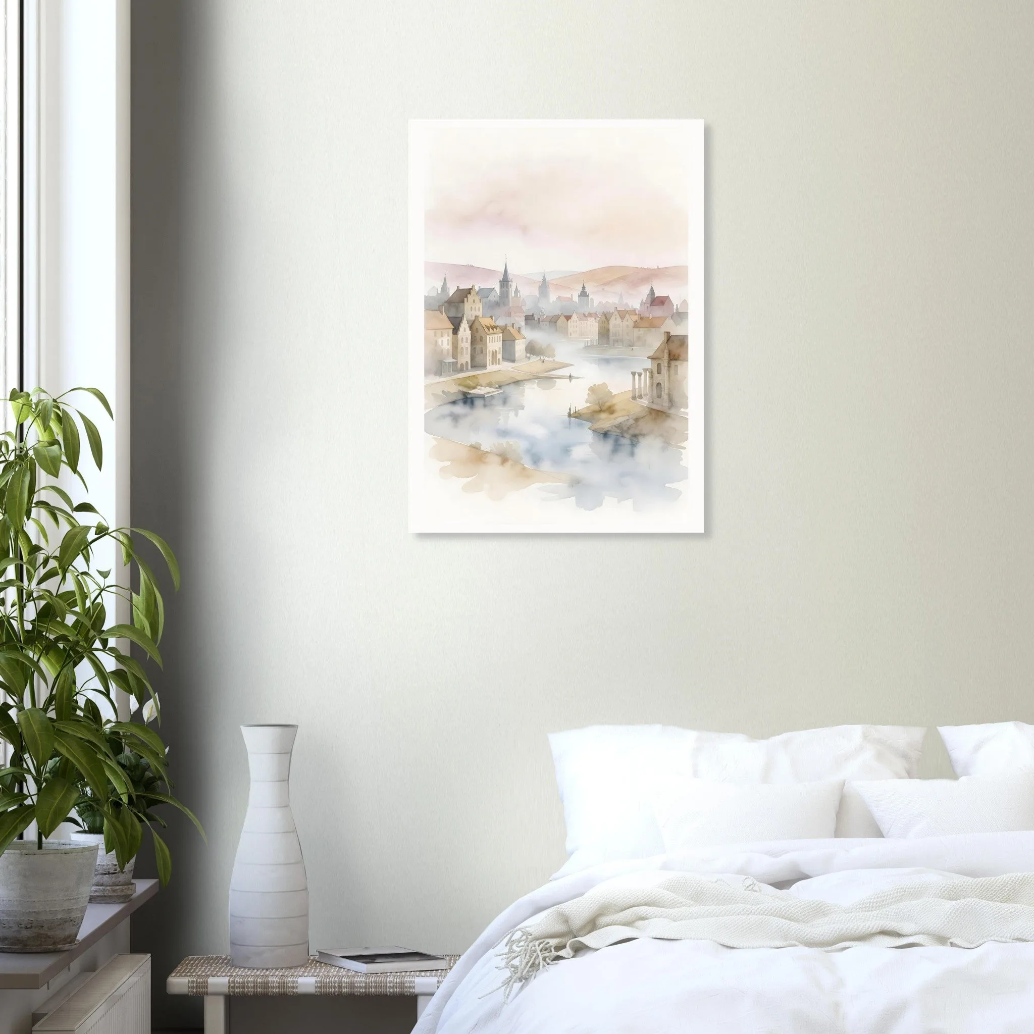 Watercolour landscape poster of Gand — warm minimalist design, from €19