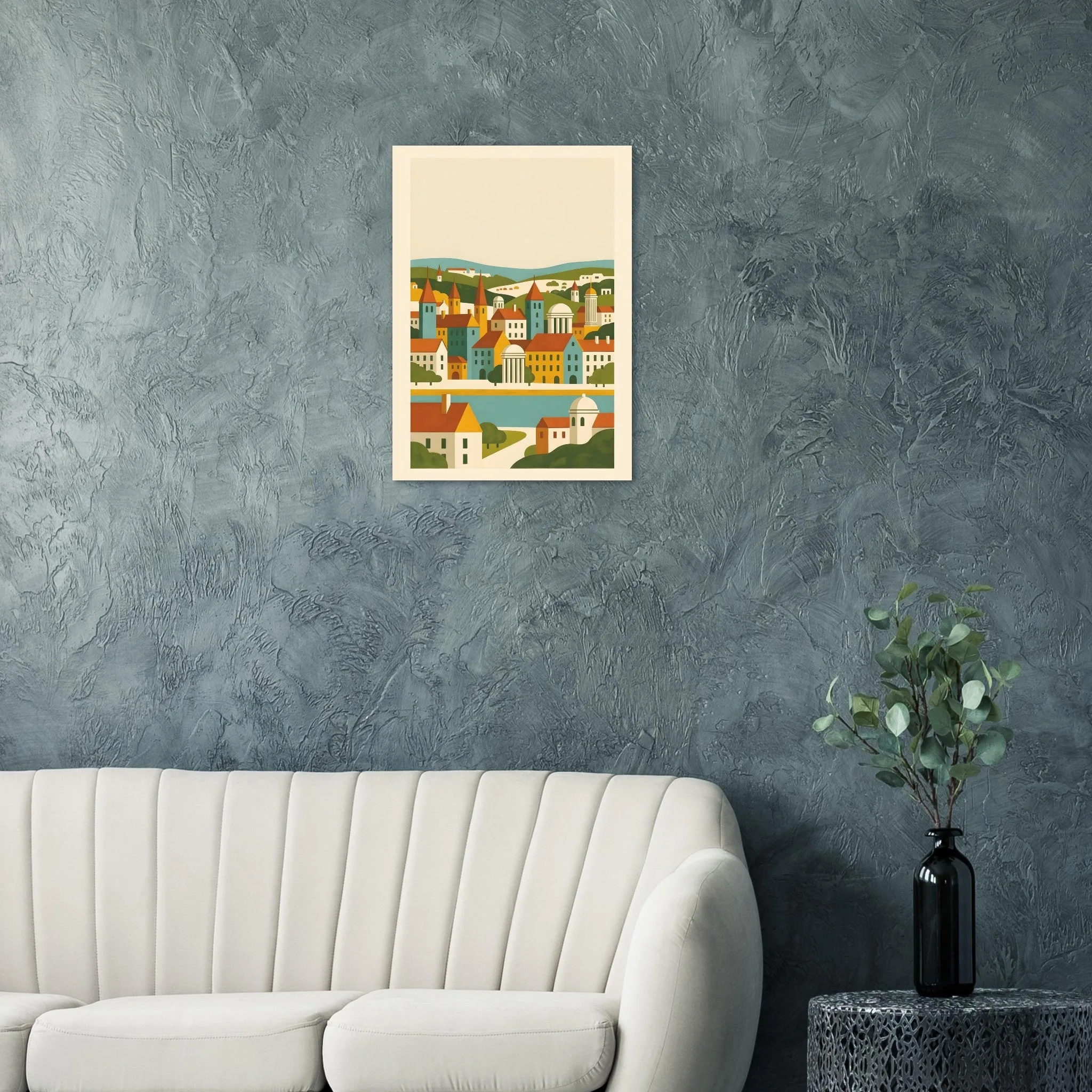 Mid-century modern poster of Liège — warm minimalist design, from €19