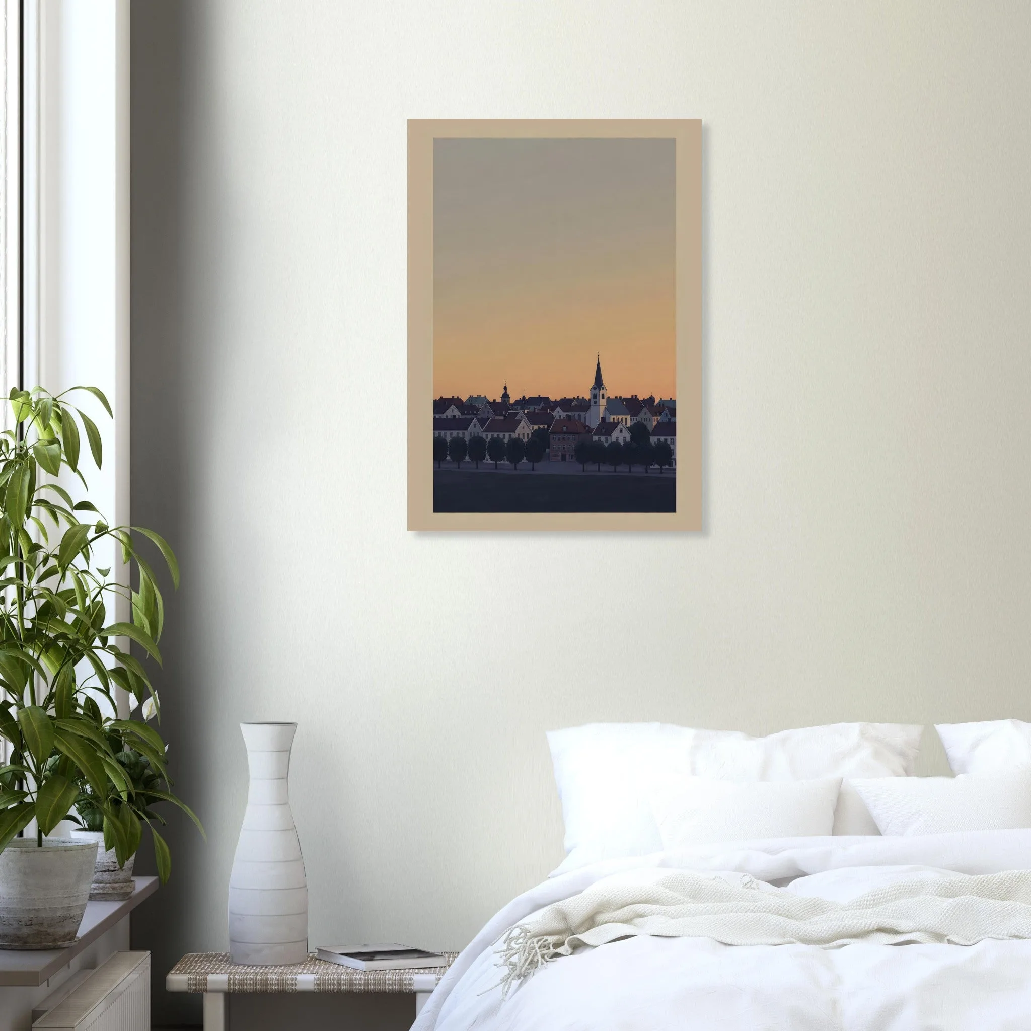 Silhouette skyline poster of Kungsbacka — warm minimalist design, from €19
