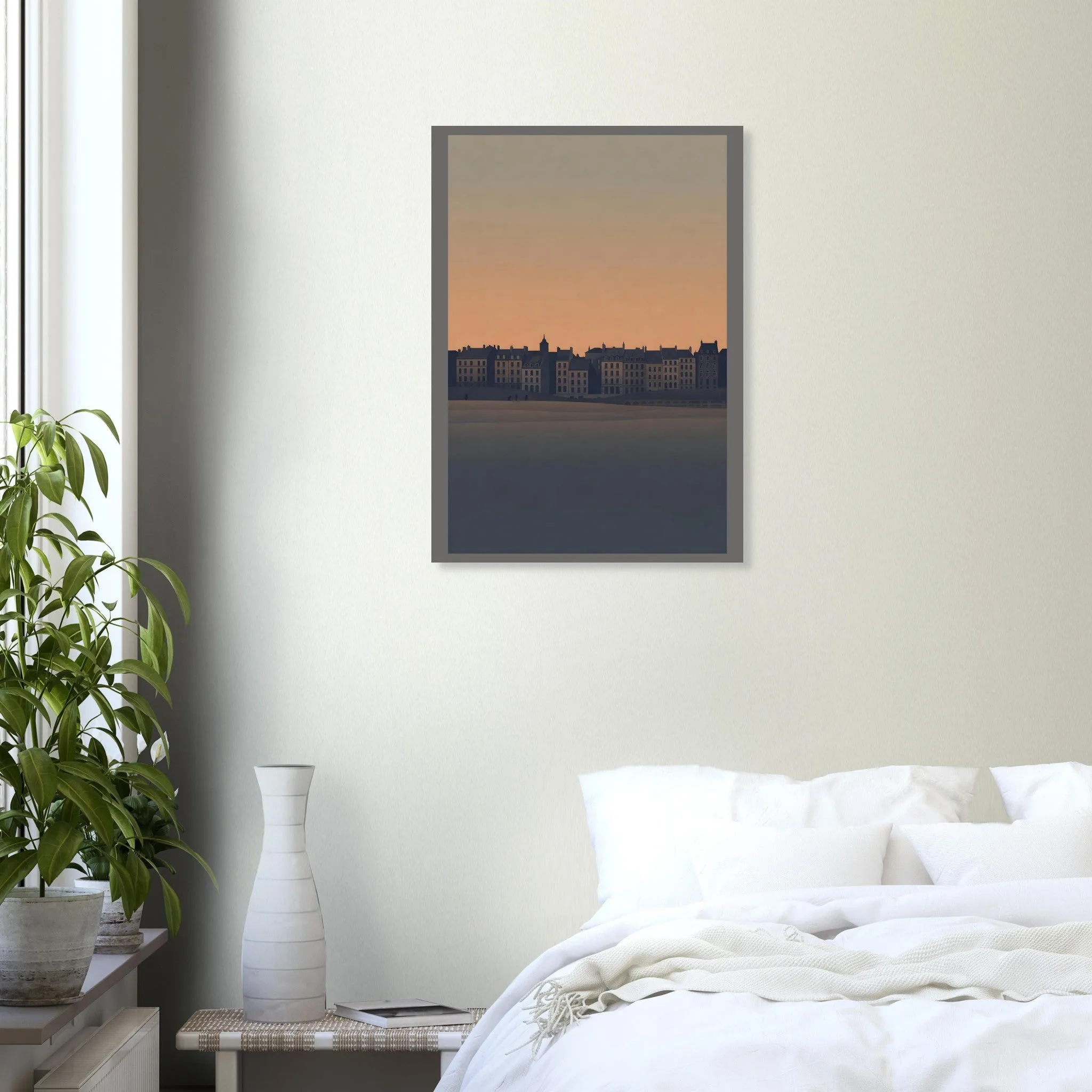 Silhouette skyline poster of Louvain — warm minimalist design, from €19
