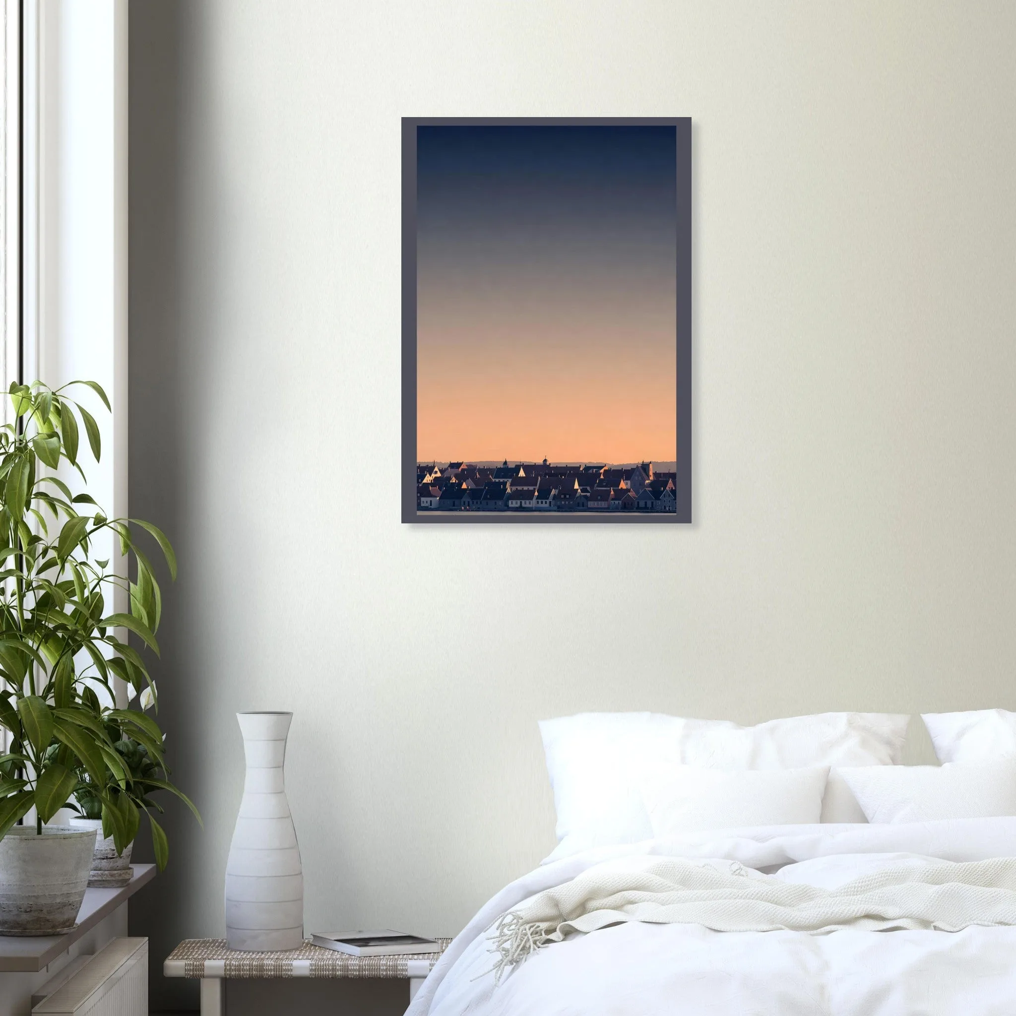 Silhouette skyline-Poster von Aarhus — warmes minimalistisches Motiv, ab 19 €