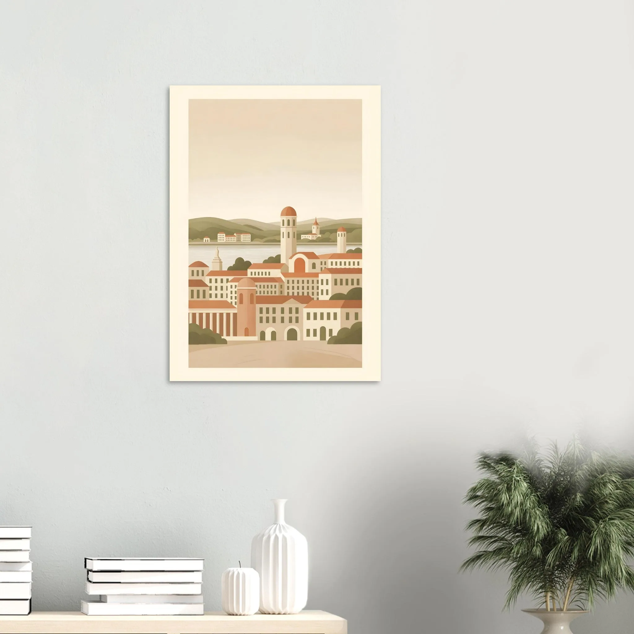 Flat vector illustration poster of Louvain — warm minimalist design, from €19
